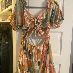 Orange Ruffled Tiered Sundress with Puff Sleeves